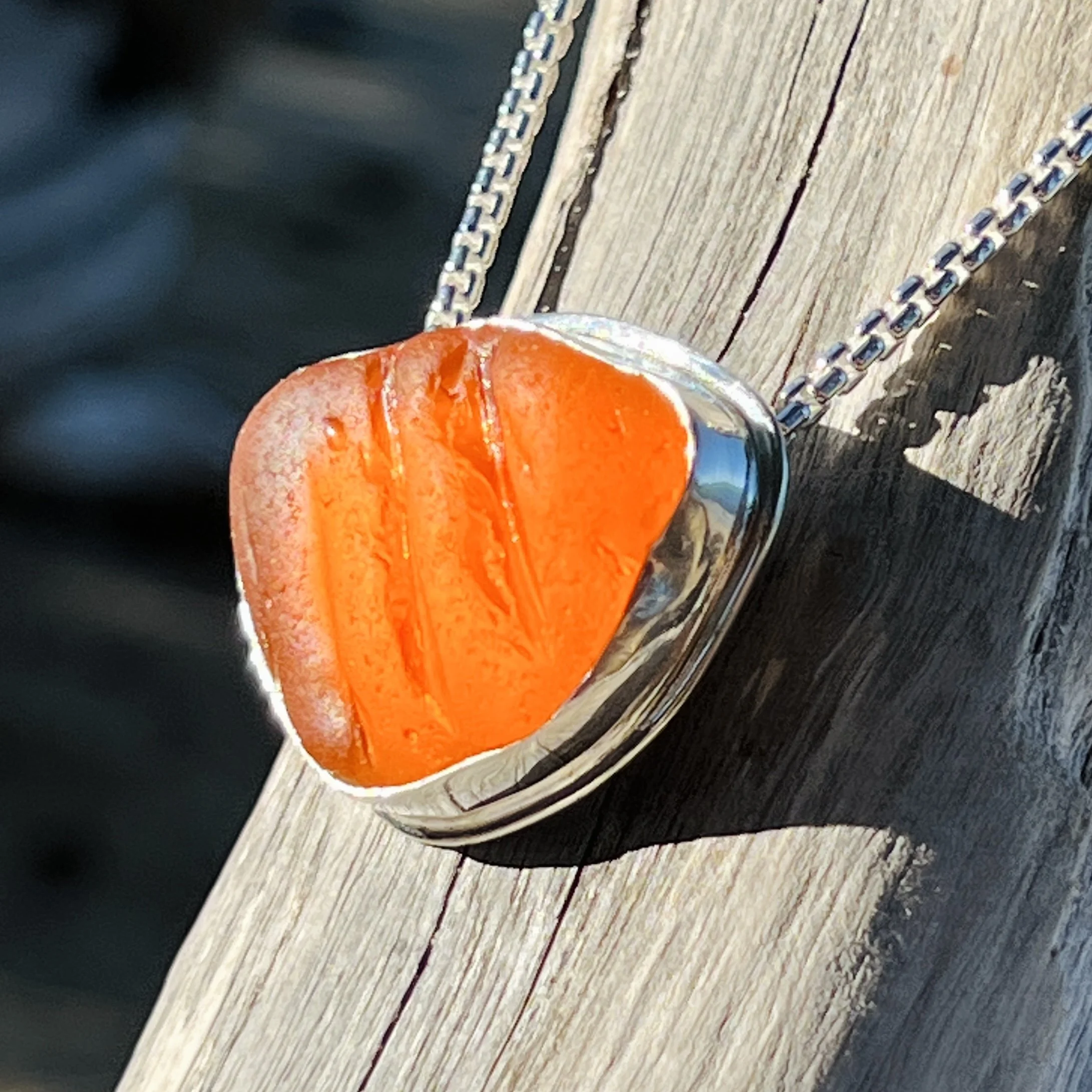Brilliant Orange Patterned Sea Glass Necklace — Sea and Sky Studio